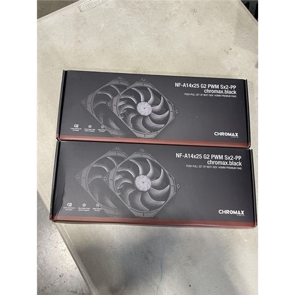 2 SETS OF NOCTUA CHROMAX 140MM PREMIUM FANS. MODEL NF-A14X25G2 PWM SX2-PP.   BLACK COLOR