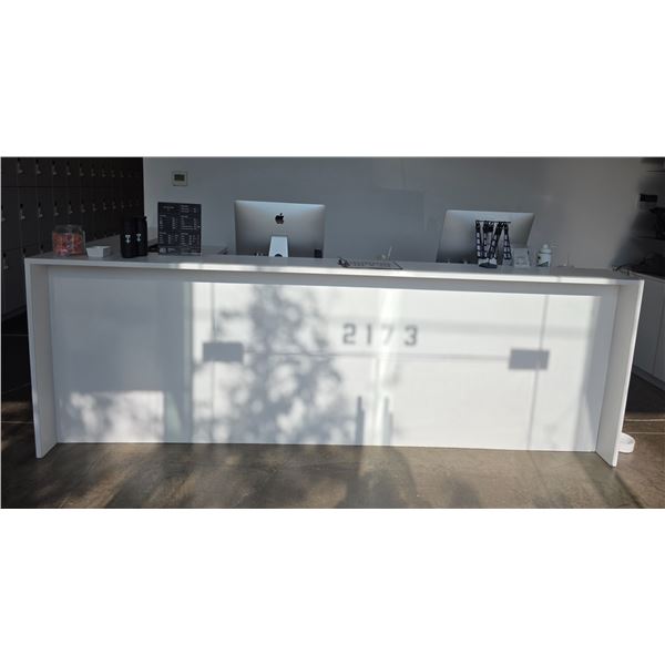 L2 - White Wooden Reception Desk, Approx. H41.5 x W122.5" x 66.5"/31.5"  - Winning bidder responsibl — image 19