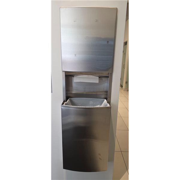 L2 - Group of 2 - Stainless Steel Paper Towel Dispenser & Waste Receptacle Combo, Approx. H56" x W17