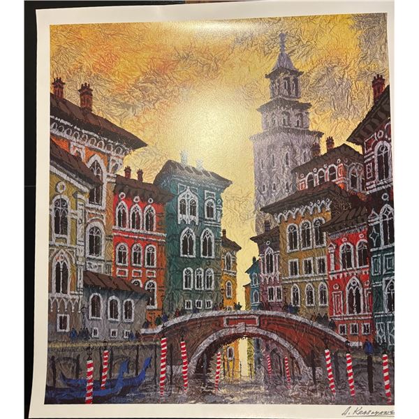 Signed Venice Canal Scene Art Print 30" × 27"