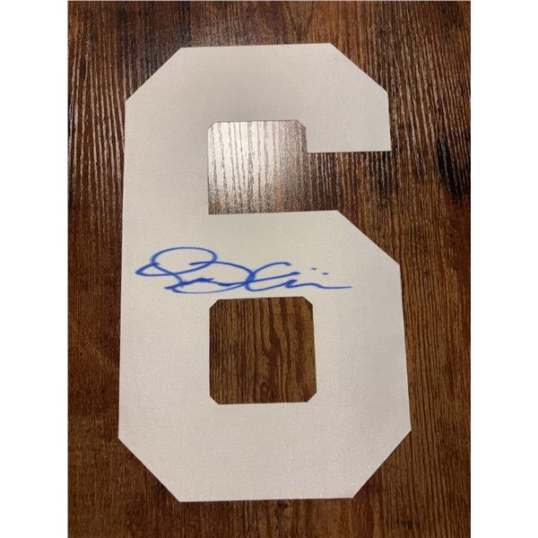 White Fabric Number '6' Signed in Blue Ink