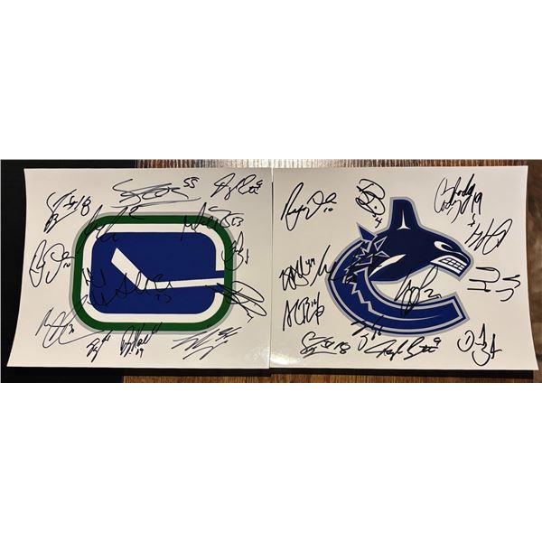 Vancouver Canucks Multi-Signed Logo Photos Pair