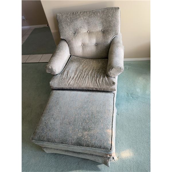 Upholstered Armchair With Matching Ottoman In Light Grey Fabric