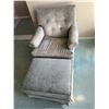 Image 1 : Upholstered Armchair With Matching Ottoman In Light Grey Fabric