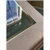 Image 3 : Square Beige Side Table With Glass Top and Brass Trim, 24" x 24" x 21"