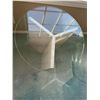 Image 1 : Round Glass Top Side Table with Travertine Stone Base, 18" Diameter and 20.5" Height