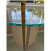 Image 5 : Round Glass Top Side Table with Travertine Stone Base, 18" Diameter and 20.5" Height