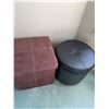 Image 1 : Square Fabric and Round Faux Leather Storage Ottomans, Brown and Black, Set of 2