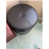 Image 4 : Square Fabric and Round Faux Leather Storage Ottomans, Brown and Black, Set of 2