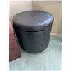 Image 5 : Square Fabric and Round Faux Leather Storage Ottomans, Brown and Black, Set of 2