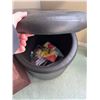 Image 6 : Square Fabric and Round Faux Leather Storage Ottomans, Brown and Black, Set of 2