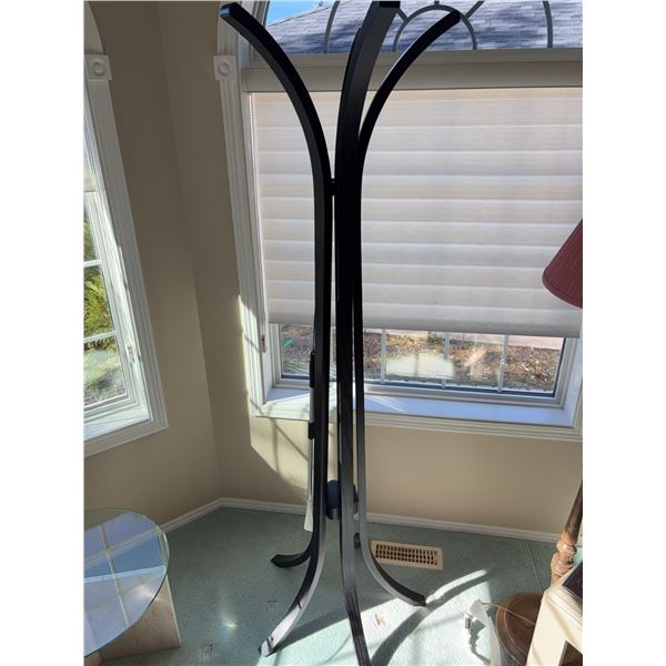Black Curved Wood Standing Coat Rack, 75 Inches Tall, Modern Design