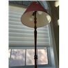 Image 3 : Wood Floor Lamp With Red Pleated Fabric Shade, 62 Inches High, Dual Socket
