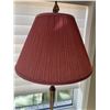 Image 4 : Wood Floor Lamp With Red Pleated Fabric Shade, 62 Inches High, Dual Socket