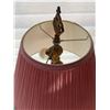 Image 5 : Wood Floor Lamp With Red Pleated Fabric Shade, 62 Inches High, Dual Socket