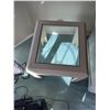 Image 1 : Square Beige Textured Wood and Glass-Top Side Table, 26.5" x 26.5", 18.5" High
