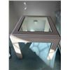 Image 2 : Square Beige Textured Wood and Glass-Top Side Table, 26.5" x 26.5", 18.5" High