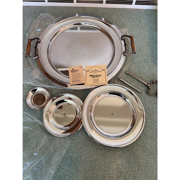 Heritage House by Kromex Chrome Servingware Set with Handles and Tidbit Tray Parts