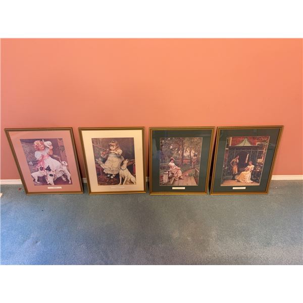 4 Framed Prints: Arthur Elsley, Charles Burton Barber, Edmund Blair Leighton