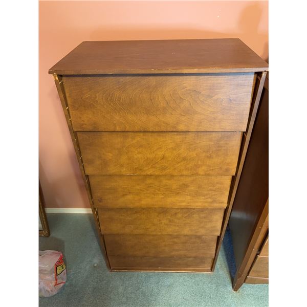 Five-Drawer Wood Dresser, Approx. 45 in Tall x 23 in Wide x 16 in Deep