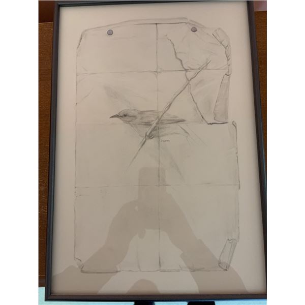 J. Northey 2004 Pencil Drawing Bird on Paper, Framed, 12x16 in, Gallery on Main