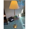 Image 1 : Brass and Wood Floor Lamp with White Shade, 57 Inch Height