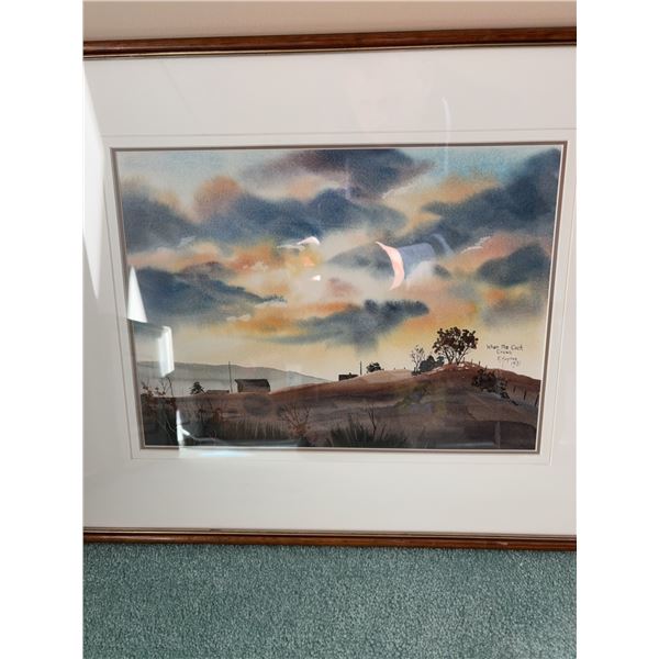 K. Haynes 1981 Watercolour "When the Cock Crows" Framed Landscape Art 19x15 Inches
