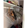 Image 4 : Closet Contents Including Table, Pink Stethoscope, Water Bottle, Hangers, and Bags