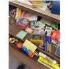 Image 6 : Brown Metal Solid Desk with Five Drawers, Laminate Top, and Accessories