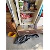 Image 12 : Garage Lot With Wooden Dresser, Metal Shelving, Mini Fridge, Storage Bins and All Contents