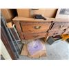 Image 1 : Garage Lot With Wooden Dresser, Metal Shelving, Mini Fridge, Storage Bins and All Contents