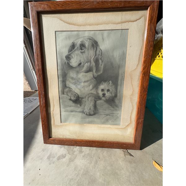Eunice Hutchison Signed Dog Drawing, Framed, Dated April 22, 1940