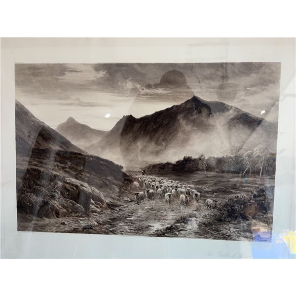 The Peaks of Arran Framed Print, After J. MacWhirter, Profile of Sheep and Shepherd