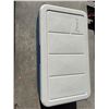 Image 1 : Coleman Cooler With Lid, Folding Blue Beach Chair, Green Striped Lawn Chair