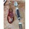 Image 1 : Foldable Multi-Tool Camping Utensil Set with Leather Sheath
