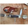 Image 2 : Foldable Multi-Tool Camping Utensil Set with Leather Sheath