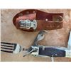 Image 4 : Foldable Multi-Tool Camping Utensil Set with Leather Sheath