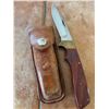Image 1 : Hibben Knives Japan Folding Knife with Wood Handle and Leather Sheath