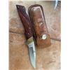 Image 2 : Hibben Knives Japan Folding Knife with Wood Handle and Leather Sheath