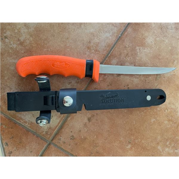 Cutco Fisherman’s Solution Fillet Knife With Sheath, Orange Handle