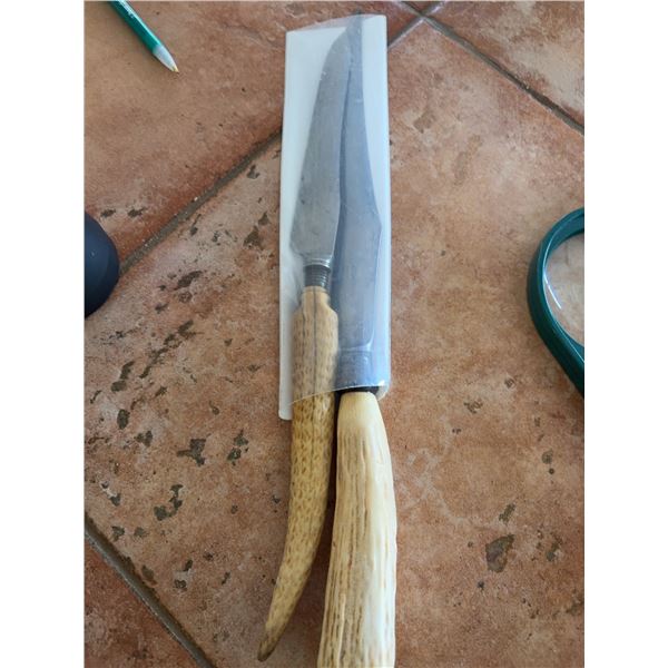 Knives with Stag Handles and Sheaths