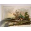 Image 1 : Signed Floegen Landscape Oil Painting of Cottage by Pond, Framed, 69x49 cm