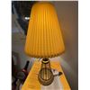 Image 1 : Mid-Century Brass and Black Metal Table Lamp with Pleated Fabric Shade
