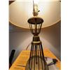 Image 2 : Mid-Century Brass and Black Metal Table Lamp with Pleated Fabric Shade
