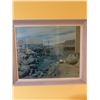 Image 1 : Framed Coastal Village Colour Photograph with Buildings and Child on Rocks