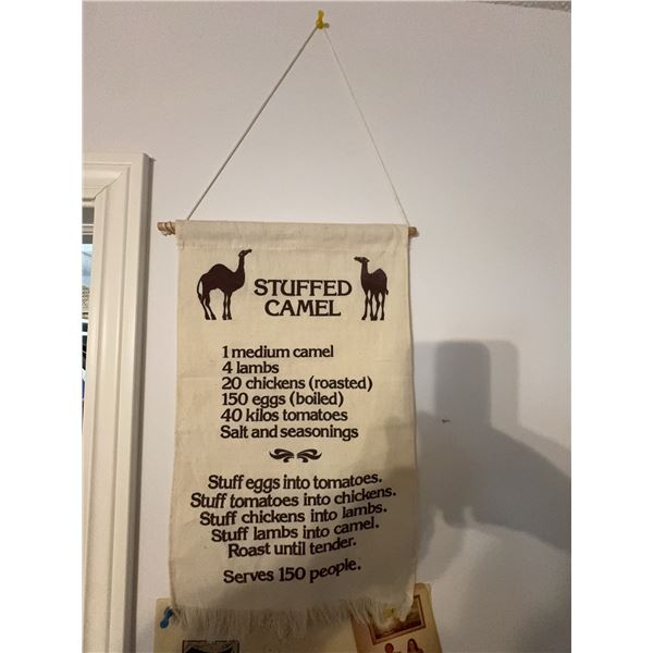 Stuffed Camel Recipe Wall Hanging, Pabst Blue Ribbon Tray, Metaxa Sign (3 Items)