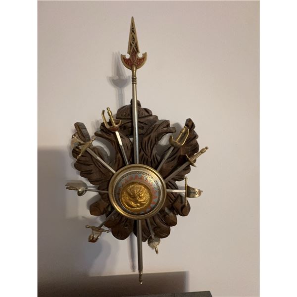 Ottoman Style Wall Plaque With Swords, Shields, And Crest Design