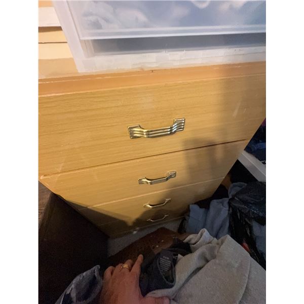 Three-Drawer Wood Dresser with Brass Handles, Measures 30 x 27 x 16 Inches
