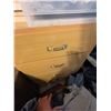 Image 1 : Three-Drawer Wood Dresser with Brass Handles, Measures 30 x 27 x 16 Inches