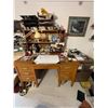 Image 1 : Wooden Desk with Multiple Drawers and Metal Filing Cabinet